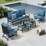 MFSTUDIO 5 Piece Metal Patio Furniture Set with Peacock Blue Cushions