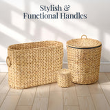 Best Choice Products 6PC Bathroom Accessories Set, Vanity Trays, qtip Canister, Square Tissue Box Cover, Small Wicker Trash Can, Toilet Paper Basket, Storage Organizer, Water Hyacinth - Natural