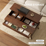 Wayshome Lift Top Coffee Table,100% Solid Oak Wood Walnut Coffee Table with Drawers and Hidden Compartments, Rectangular Coffee Tables with Storage for Living Room Home Decor (47.24inch)