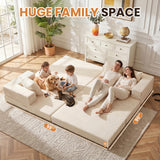 79" Modular Sectional Sofa, Boneless Convertible Sleeper Sofa Bed, Modern Tri-Folding Cloud Couch with L-Shape Chaise, Corduroy Futon for Living Room Small Spaces Apartment, No Assembly, Beige
