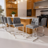Ollega 24" Grey Counter Height Bar Stools Set of 6, Button Tufted Back