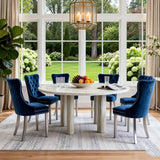 SSLine Faux Stone Round Dining Table Set for 6 w/Velvet Chair,Mars Pattern
