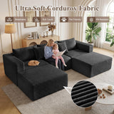 Boneless Couches for Living Room - 110" U Shaped Modular Sectional Sofa with Ottoman Oversized Deep Seat Corduroy No Assembly Memory Foam Cloud Big Comfy Convertible Floor Couch (Black)