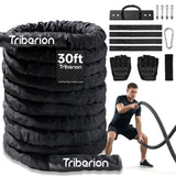 Battle Rope for Home Gym Workout - Extra Thick 2 Inch 30ft Heavy Weighted Training Exercise Ropes Fitness Equipment with Sleeve and Anchor Strap Kit for Crossfit Outdoor Working Out