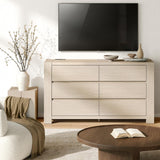 ModernMate 6 Drawer Dresser for Bedroom, 55'' Modern White Oak Gray Chest of Drawers with Charging Station, Wood Bedroom Dresser with Large Storage for Living Room, Entryway, Nursery, Anti-Tipping