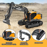 Double E Volvo Remote Control Excavator Toy, RC Construction Vehicles with 360° Spin & 330° Cab Rotation, Dig & Unload, 2.4GHz Anti-Interference for Multi-Player, Outdoor Sandbox Digger Gift for Kids