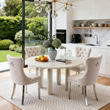 SSLine Faux Stone Round Dining Table Set for 4 w/Velvet Chair,Mars Pattern