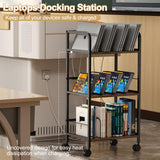 Rolling Book Cart with Removable Dividers, 3-Tier File Cart with Wheels, Utility Storage Rack for Office, Home, Classroom