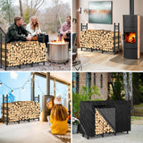 4FT Outdoor Firewood Rack, Wood Storage with 600D Waterproof Oxford Cover Heavy Duty 8 Legs Firewood Log Holder Indoor with Log Carrier, Gloves, and Kindling Hooks for Fireplace Patio Deck Wood Rack