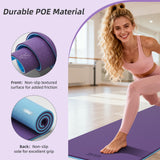 Yoga Mat Thick, 72"x32"x0.4"Th (10mm), Wide Non-Slip Exercise Mat with Carry Strap, Double-Sided POE Fitness Mat for Yoga, Pilates & Floor Workouts (Purple+Sky Blue)