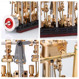 MechPuConToy Engine Model Kit That Works, Vertical Three-cylinder Reciprocating Steam Engine Model with Oil Cup Support Forward and Reverse Rotation for 80-120CM Steam Model Ship (Boiler Not Included)