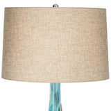 Possini Euro Design Kenya Modern Tropical Table Lamp with USB Dimmer 29 1/2" Tall Blue Green Glaze Ceramic Beige Linen Drum Shade for Bedroom Living Room House Home Bedside Nightstand Office Family