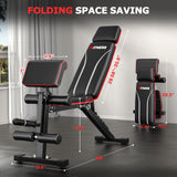 Foldable Workout Bench with Leg Extension, Adjustable Weight Bench w/Preacher Culr, Extended Headrest, Collapsible Bench for Home Gym Strength Training Exercise Full Body Banco de Pesas 880LBS Fostoy