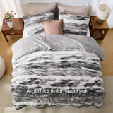 Wajade Fluffy King Comforter Set Grey White Soft & Fuzzy Faux Fur Comforter Luxury Lightweight Plush Bedding Set for Bedroom All Season