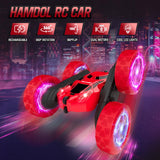 Hamdol Remote Control Car for Kids Ages 6-12, 4WD RC Stunt Car with LED Lights & 360° Flips, 2.4GHz Fast Electric Toy Vehicle, Upgraded Battery, Birthday for Boys Ages 8-10