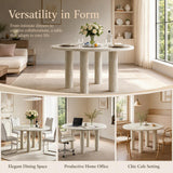 SSLine 47" Mars Pattern Faux Stone Round Dining Table for 4-6 People