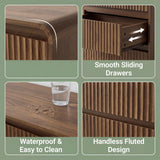 Seang 6 Drawer Dresser for Bedroom,47" Wide Wooden Dresser Chest of Drawers,Curved Anti-Collision & Anti-Tipping Design, Mid Century Modern Dresser for Bedroom, Living Room, TV Stand,Walnut Oak.