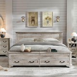 T4TREAM Farmhouse King Bed with Headboard and Storage Bench