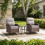 Luxury Outdoor Swivel Rocker Patio Chairs with 6-Inch Thick Cushions, High Back Swivel Glider Patio Chairs, 3PCS Wicker Outdoor Furniture Set for Porch, Patio, Yard, Deck, Poolside, Brown/Beige