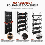 WOTMO 5 Tier Folding Bookshelf, No Assembly Foldable Storage Shelves, Black