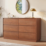 SUCSSRICH Solid Wood Dresser for Bedroom, Natural Solid Wood 6 Drawer Dresser,55.2" Wide Mid Century Modern Chest of Drawers, Closet Storage Organizer for Living Room, Bedroom