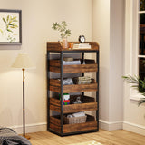 Tribesigns Wood Fruit and Vegetable Storage Rack Set of 2, 5-Tier Pull-Out Snack Stand Fruit Basket Stand, Utility Shelf Organizer for Kitchen, Living Room, Bedroom, Rustic Brown