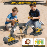 Remote Control Excavator Toy RC Play Excavator Construction Vehicles, 11CH 2.4Ghz RC Sand Digger with Metal Shovel & Light, Construction Truck Toys for Boys 3 4 5 6 7 8-12 Year Old Kids Birthday Gifts