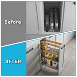 Dowell 5" Base Pull-out Spice Organizer with Adjustable Shelves for Base Kitchen Cabinet, Bottom Mounted Soft Close Slides - 4004 0524 | Soft-Close Wooden Slide Out Spice
