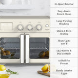 Martha Stewart French Door Air Fryer Toaster Oven Combo, 34QT Countertop Convection, 12-in-1, Bake, Broil, Roast, Fits 12” Pizza, Dehydrate, 5 Accessories, Air Fry Basket, Stainless Steel, Linen White