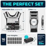 Gymnastics Power - Weighted Vest 6lb, 10lb, 12lb, 25lb, 35lb, 45lb, 60lb Removable Iron Weights for Men and Women Workout for Calisthenics and Fitness Sport Training (35 LB - Gray)