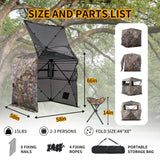 FUNHORUN Hunting Blind 360 Degree See Through Ground Blind with Chair and Carrying Bag, 2/3 Person Pop Up Camouflage Tent Portable Concealed Shelter