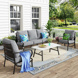 MFSTUDIO 4 Piece Metal Patio Furniture Set with Gray Cushion