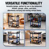 WORKPRO 3-Tier Service Utility Cart, 400LBS Plastic Rolling Cart with Handles & Lockable Wheels, Heavy Duty Storage Cart for Restaurant, Kitchen, Office, Garage, Warehouse
