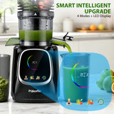 Pukomc Cold Press Juicer with Smart Display and Brushless Motor, 5.3'' Wide Mouth Feed Chute, 300W High Power Slow Masticating Juicer, Whole Vegetables & Fruits Juicing, Easy to Use and Clean