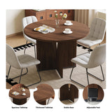 HIPIHOM Modern Round Dining Table Set for 2, 39.4" Walnut Kitchen Table with 2 PU Leather Chairs, 3-Piece Mid-Century Dining Room Set for Small Spaces, Pedestal Base