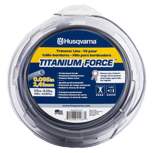 Husqvarna Titanium Force 0.095-Inch, 140-Foot Spooled String Trimmer Line, Professional Grade Copolymer Weed Eater Line with Cutter, 639005102