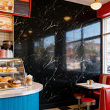 Qorqeous Black Statuario Marble Peel and Stick Wallpaper, Glossy Texture Vinyl Wall Panels, Waterproof Renter Friendly, 23.6" x 118", TV Accent Wall, Bathroom, Foyer, Coffee Shop Decor