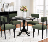 BONBEUR Wooden Dining Chairs Set of 4, Upholstered Kitchen Chairs with Solid Rubberwood Legs, Modern Farmhouse Dining Room Chairs, Green Linen Fabric & Black Legs
