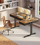 OffiGo 63 Inch L Shaped Electric Standing Desk with Drawers, Height Adjustable Large Desk with Power Outlets, Sit Stand Table, Writing Computer Desk for Home, Office