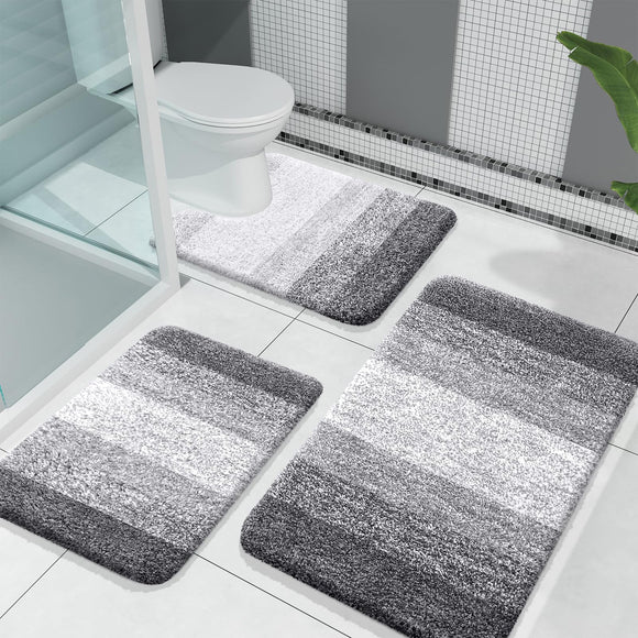 Sets 3 Piece, Soft Absorbent Microfiber Bath Rugs and U-Shaped OLANLY