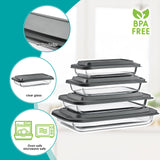 Sorbus 8-Piece Glass Baking Dish Set with Lids – BPA-Free, Airtight, and Safe for Dishwasher, Oven, and Freezer – Includes 4 Sizes for Meal Prep, Portion Control, Lasagna, and Healthy Eating