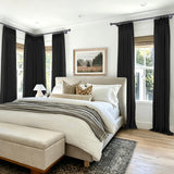 Macochico Extra Wide Pinch Pleated Linen Curtains for Sliding Door Patio Doors with Tieback, Natural Living Room Bedroom Curtain Privacy But Let Light in, 120”Wx96”L, Black, 1 Panel