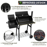 Joyfair Charcoal Grill with Offset Smoker, Camping Barbecue Grill with Side Fire Box for Outdoor BBQ Smoking/Backyard Party Grilling, Thick Iron Steel & Dual Chamber Design, Thermometer & Chimney