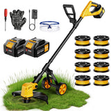Electric String Trimmer, 14-Inch 2x3.0Ah 21V Battery Powered Weed Eater, Electric Lawn Mower Weed Wacker with Wheels, Brush Cutter Grass Trimmer for Garden Yard