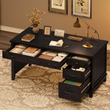 54.5in Wooden Executive Desk with Drawers, Office Desk Computer Table with Charging Station