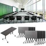 Folding Conference Table, 47.2" Flip Top Wooden Meeting Table, Thicken Grey Tabletop Seminar Desk for Office Conference Room (10 Pcs, Grey)