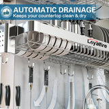 Loyalfire Over Sink Dish Drying Rack, 3 Tier Adjustable Length (20.87'' to 37.6'') Full Stainless Steel Large Storage Kitchen Dish Rack, Expandable Drainer Shelf Rack with Multifunctional Organizers