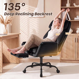 Furmax Big and Tall Office Chair, Criss Cross Legged Chair Wide Seat, Ergonomic Executive Desk Chair with Footrest, Teddy Fleece High Back Vanity Chair for Home Office, Black