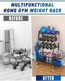Staransun Staransun Weight Rack for Dumbbells - Dumbbell Rack for Home Gym - Home Gym Storage Rack with 4 Flexible Wheels - Weight Rack for Home Gym with Side Storage and Hooks Staransun