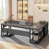 71 in Executive Desk with Power Outlets, Reversible L Shaped Computer Desk with File Drawers & Storage Shelves